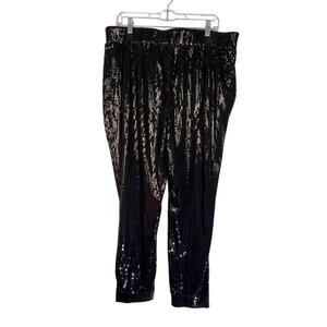 Cara Santana Nine West Black Sequins Elastic Waist Dressy Joggers Pants Size XL